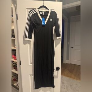 Adidas Black Long Sleeve Dress with White Stripes